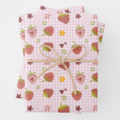 Sweet Strawberry Herz Karierter Hintergrund Geschenkpapier Set (Beispiel)