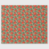 Sweet Strawberry Meadows Cute Fruit in Olive Green Geschenkpapier (Flach)