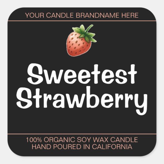 Sweet Strawberry Niedlich Symbol Candles Labels Bl Quadratischer Aufkleber (Vorderseite)