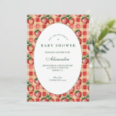 Sweet Strawberry Picnic Baby Shower Einladung (Stehend Vorderseite)