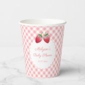 Sweet Strawberry Pink Gingham Picnic Baby Dusche Pappbecher (Rückseite)