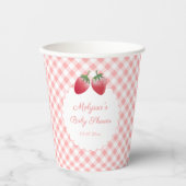 Sweet Strawberry Pink Gingham Picnic Baby Dusche Pappbecher (Vorderseite)