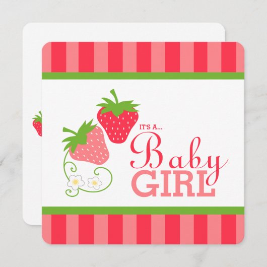 Sweet Strawberry Pink und Green Baby Dusche Einladung (Vorne/Hinten)