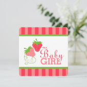 Sweet Strawberry Pink und Green Baby Dusche Einladung (Stehend Vorderseite)