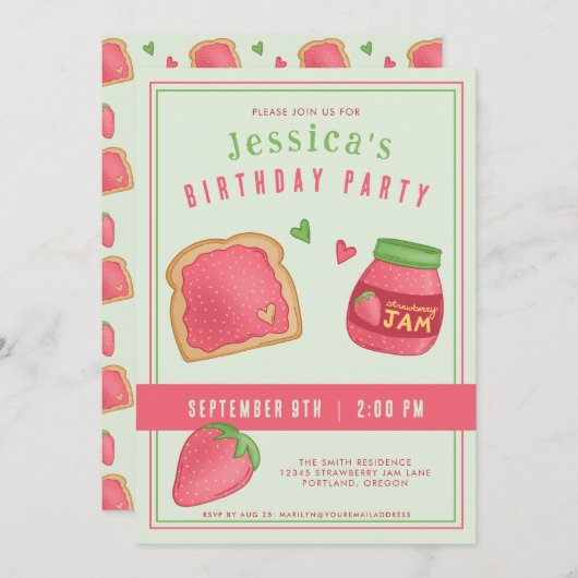 Sweet Strawberry Toast und Jam Birthday Party Einladung (Vorne/Hinten)