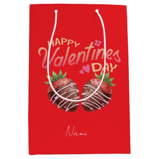 Sweet Strawberry Valentine's Day Personalized  Mittlere Geschenktüte (Vorderseite)