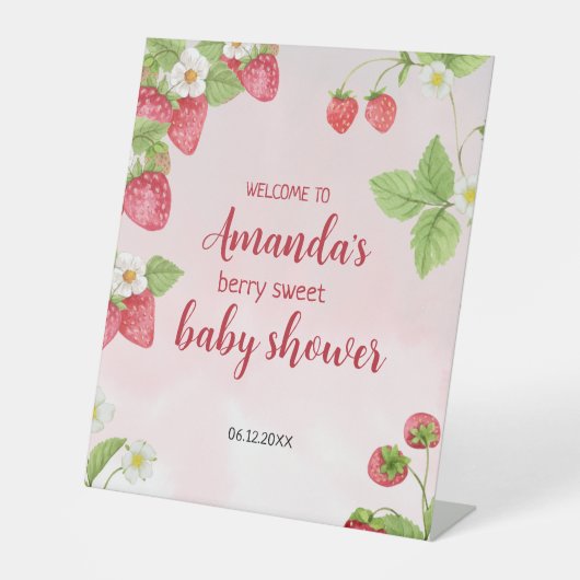 Sweet Strawberry Watercolor Babydusche Sockelschild (Vorderseite)