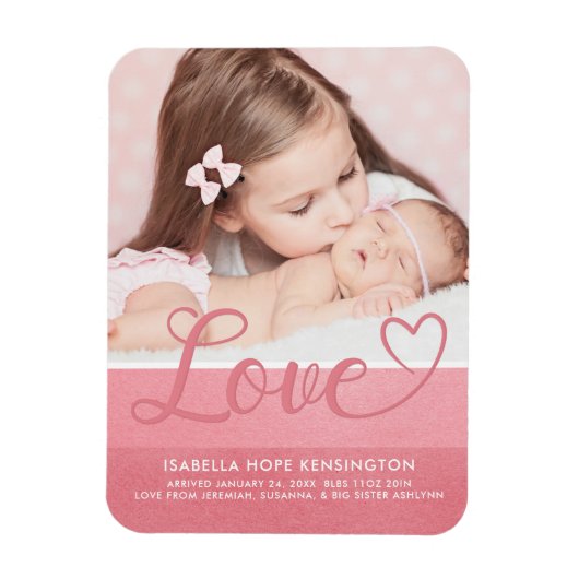 Sweet Stripes Valentine Liebe Baby Girl Birth Foto Magnet (Vertikal)