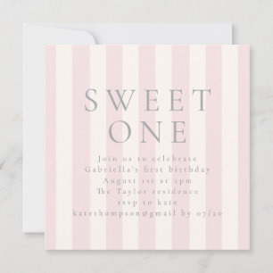 Sweet Stripes zum ersten Geburtstag pink einladen Einladung