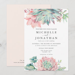 Sweet Succulent Pink Green Wedding Einladung