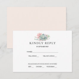 Sweet Succulent Pink Green Wedding RSVP Einladung
