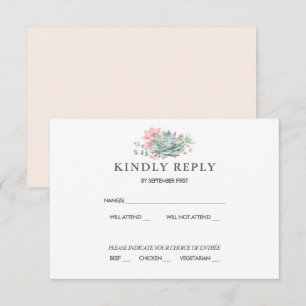 Sweet Succulent Pink Green Wedding RSVP Einladung