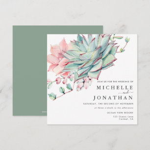 Sweet Succulents Pink Green Wedding Einladung