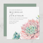 Sweet Succulents Pink Green Wedding Einladung (Vorne/Hinten)