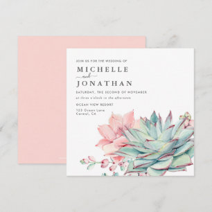 Sweet Succulents Pink Green Wedding Einladung