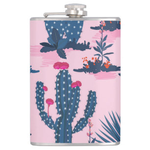 Sweet Summer Cactus Blooming Pattern Flachmann