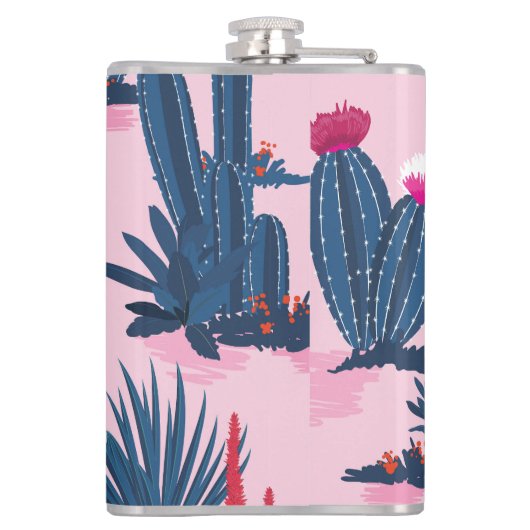 Sweet Summer Cactus Blooming Pattern Flachmann (Rückseite)