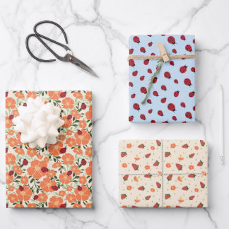 Sweet Summer Ladybugs Mixed Wrapping Paper Set Geschenkpapier Set