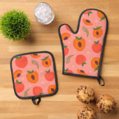 Sweet Summer Peach Muster Ofenhandschuh & Topflappen-Set (Oben Unten)