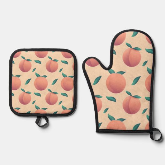 Sweet Summer Peach Muster Ofenhandschuh & Topflappen-Set (Vorderseite)