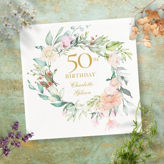 Sweet Summer Rose Garland 50. Geburtstag Serviette