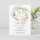 Sweet Summer Rose Garland Monogram 70. Geburtstag Einladung (Stehend Vorderseite)