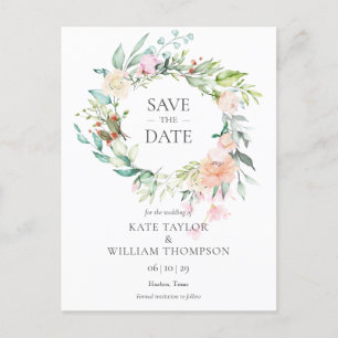 Sweet Summer Rose Garland Save the Date Ankündigungspostkarte
