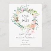 Sweet Summer Rose Garland Save the Date Ankündigungspostkarte (Vorderseite)