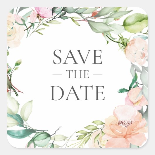 Sweet Summer Rose Garland Save the Date Quadratischer Aufkleber (Vorderseite)