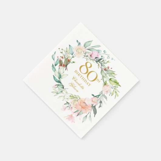 Sweet Summer Roses Garland 80th Birthday Serviette (Ecke)