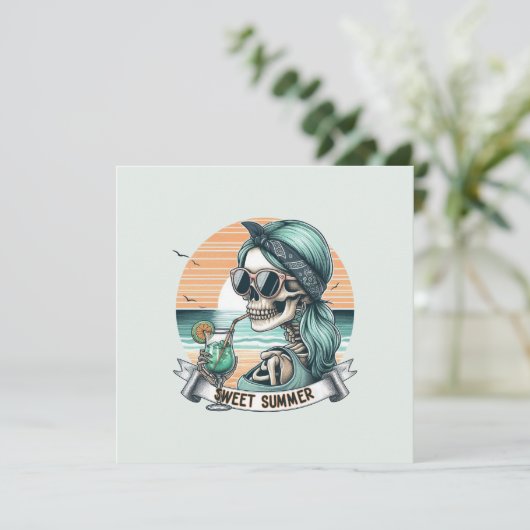 Sweet Summer Skeleton Retro Sunset Design (Stehend Vorderseite)