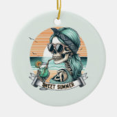 Sweet Summer Skeleton Retro Sunset Design Keramik Ornament (Vorne)