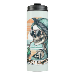Sweet Summer Skeleton Retro Sunset Design Thermosbecher