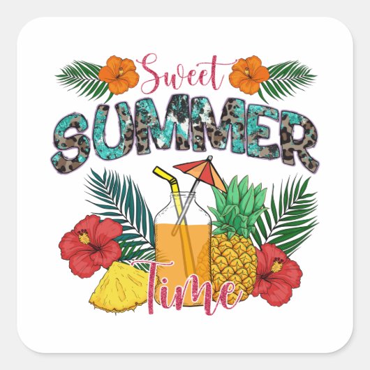Sweet Summer Time Beach | Tropeninsel Quadratischer Aufkleber (Vorderseite)