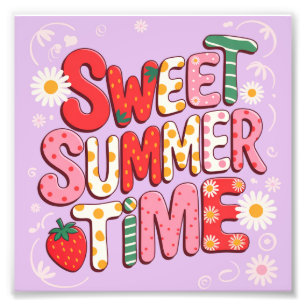 Sweet Summer Time Coquette Strawberry Retro Strand Fotodruck