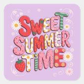 Sweet Summer Time Coquette Strawberry Retro Strand Quadratischer Aufkleber (Vorderseite)