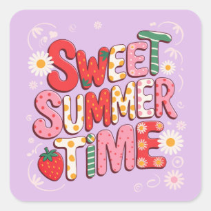 Sweet Summer Time Coquette Strawberry Retro Strand Quadratischer Aufkleber