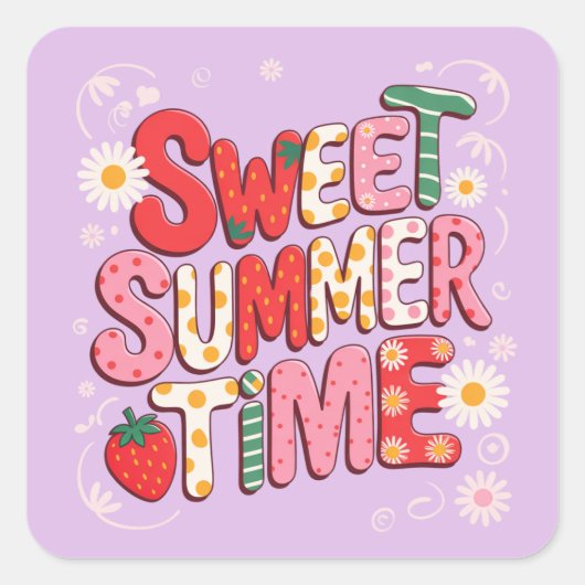 Sweet Summer Time Coquette Strawberry Retro Strand Quadratischer Aufkleber (Vorderseite)