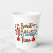 Sweet Summer Time | Farbenfrohe Wassermelone Pappbecher (Vorderseite)