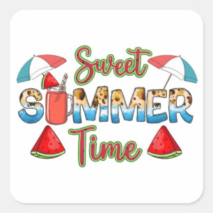 Sweet Summer Time   Farbenfrohe Wassermelone Quadratischer Aufkleber