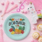 Sweet Summer Time | Tropische Früchte und Blumen Pappteller (Party)