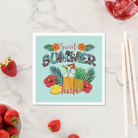 Sweet Summer Time | Tropische Früchte und Blumen Serviette (Beispiel)