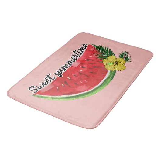 Sweet Summer Time | Wasserfarbene Wassermelone Badematte (Schrägansicht)