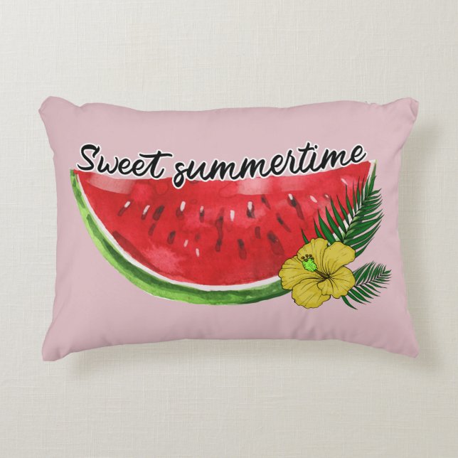 Sweet Summer Time | Wasserfarbene Wassermelone Dekokissen (Vorderseite)