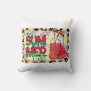 Sweet Summer Time   Wassermelone, Strand und Leopa Kissen