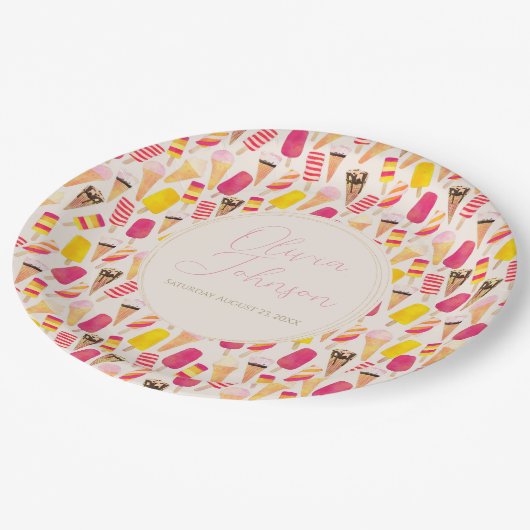 Sweet Summer Watercolor Ice Creme Pappteller (Schrägansicht)