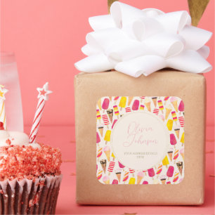 Sweet Summer Watercolor Ice Creme Quadratischer Aufkleber