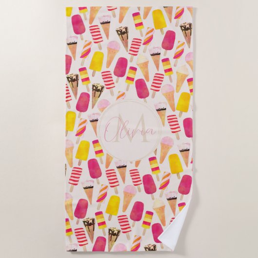 Sweet Summer Watercolor Ice Creme Strandtuch (Vorderseite)