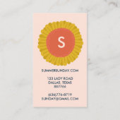 Sweet Sunflower Daisy Blume CUSTOM Initialen Visitenkarte (Rückseite)