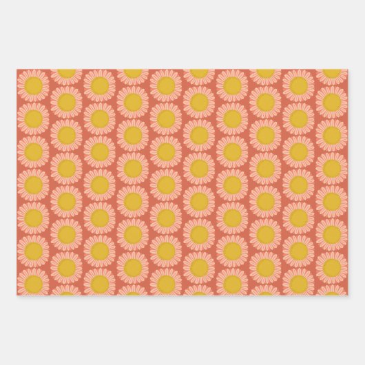 Sweet Sunflower Daisy Retro Modernes Blumenmuster Geschenkpapier Set (Vorderseite 2)